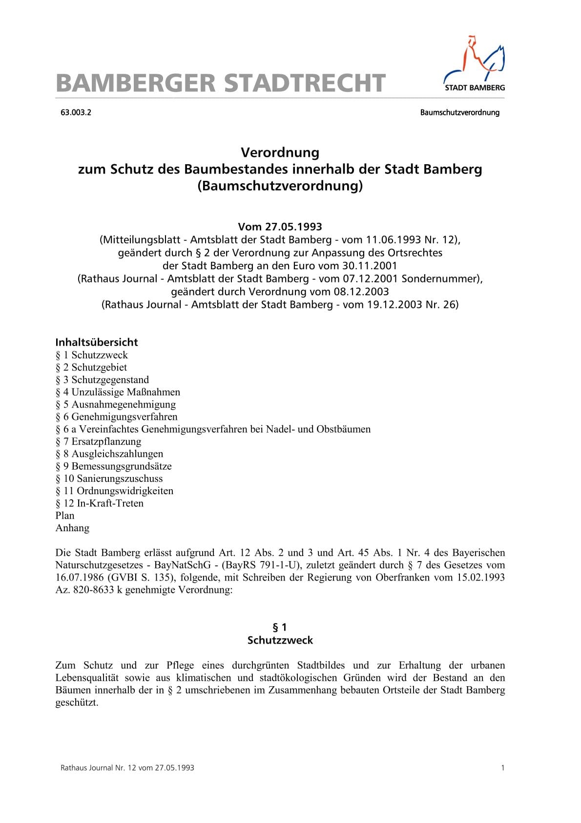 Baumschutzsatzung Bamberg