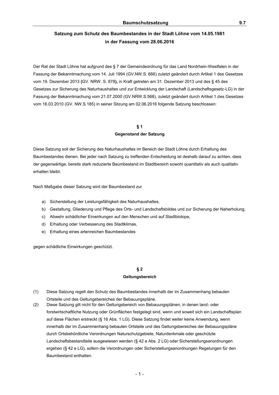 Baumschutzsatzung Löhne