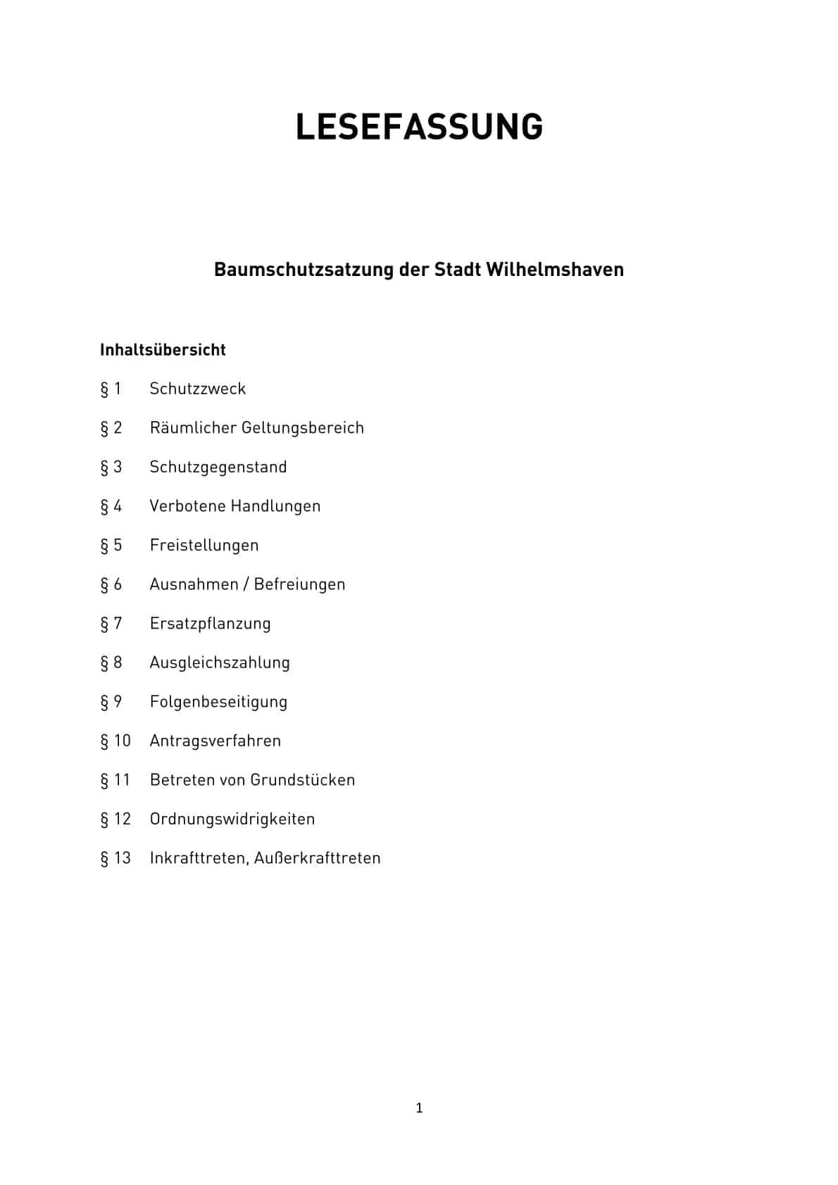 Baumschutzsatzung Wilhelmshaven