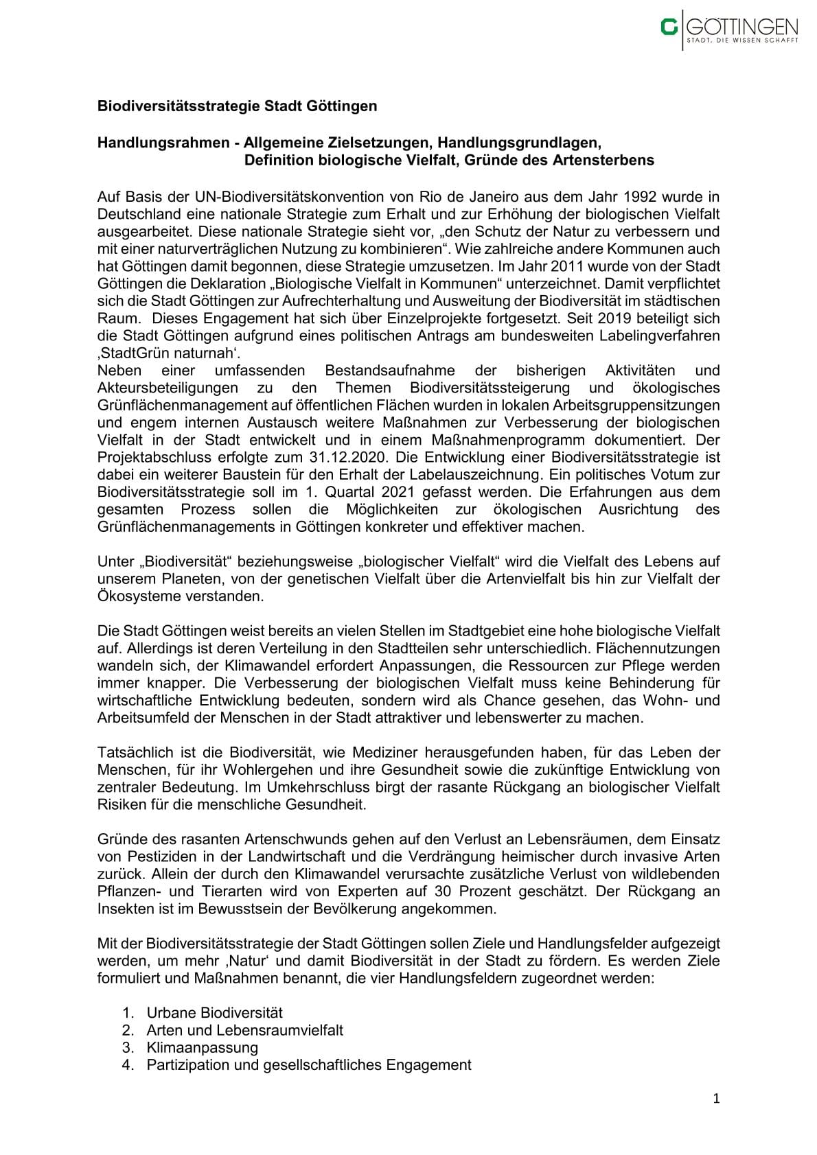 Biodiversitätsstrategie Göttingen 2021
