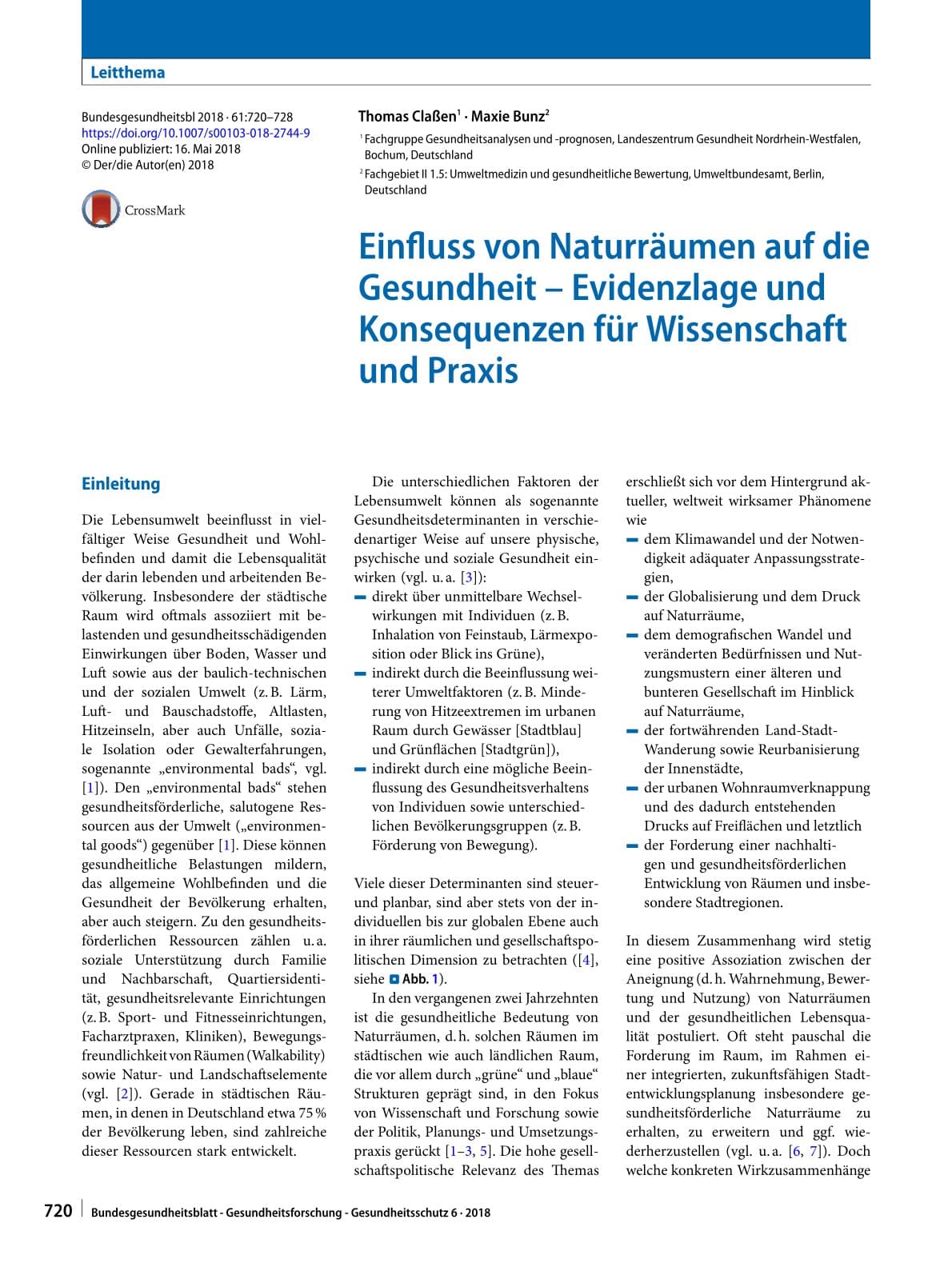 Einfluss von Naturräumen auf die Gesundheit
