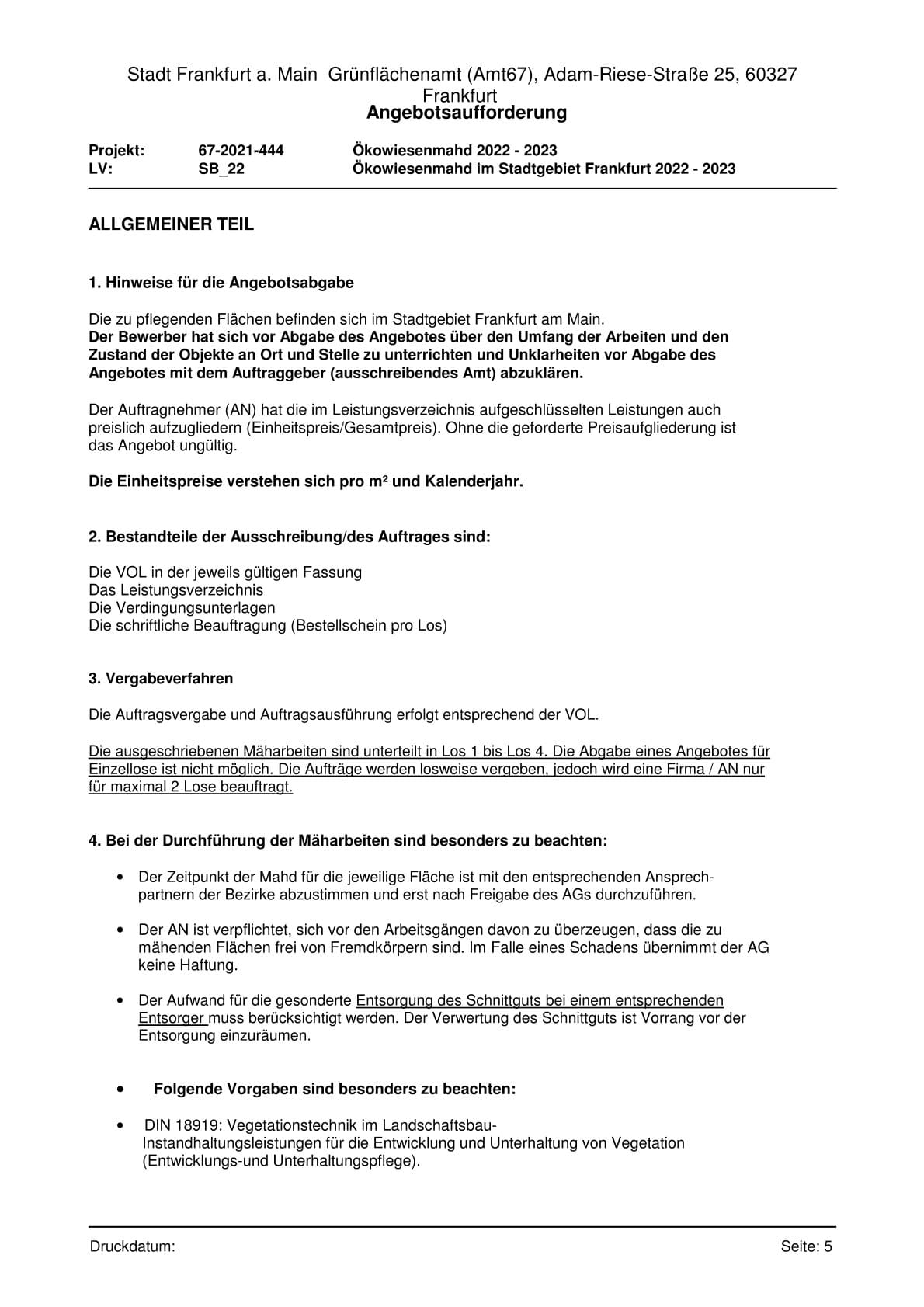 Hinweise für die Angebotsabgabe zur Ökowiesenmahd
