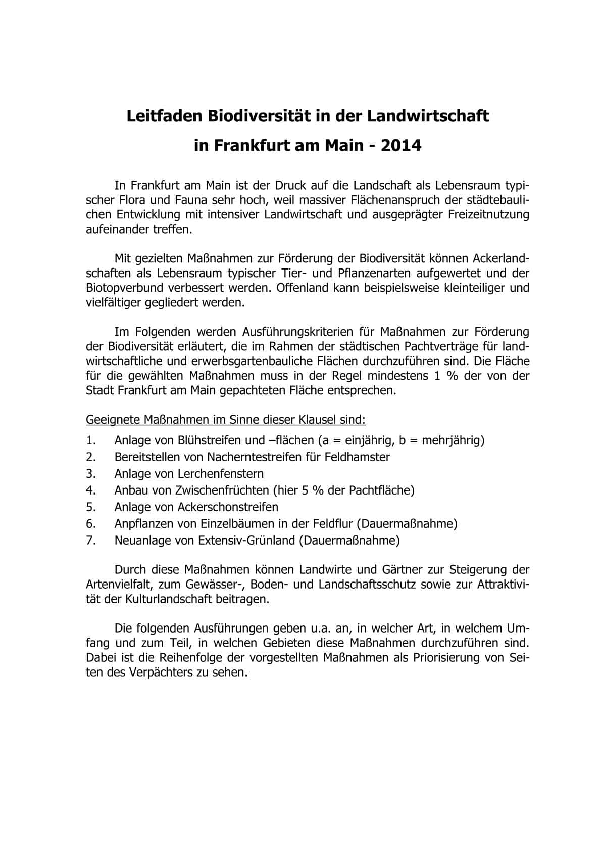 Leitfaden Biodiversität in der Landwirtschaft in Frankfurt am Main