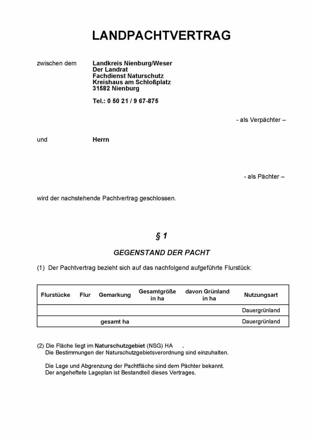 Pachtvertrag Nienburg-Weser