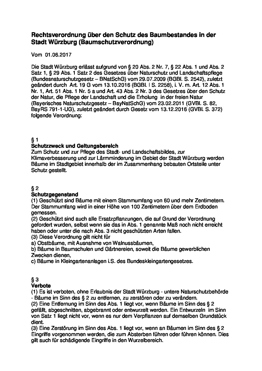 Baumschutzverordnung Würzburg