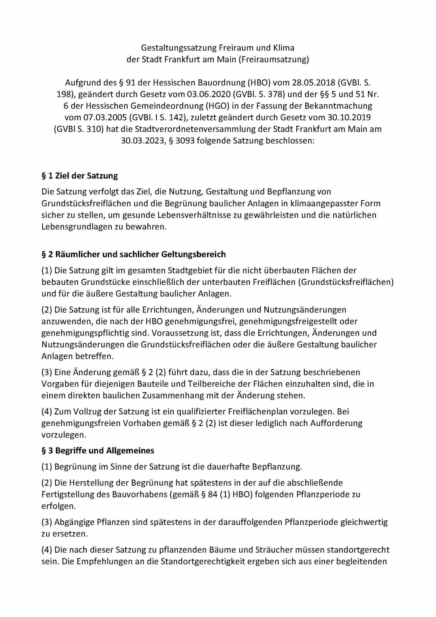 Gestaltungssatzung Freiraum und Klima