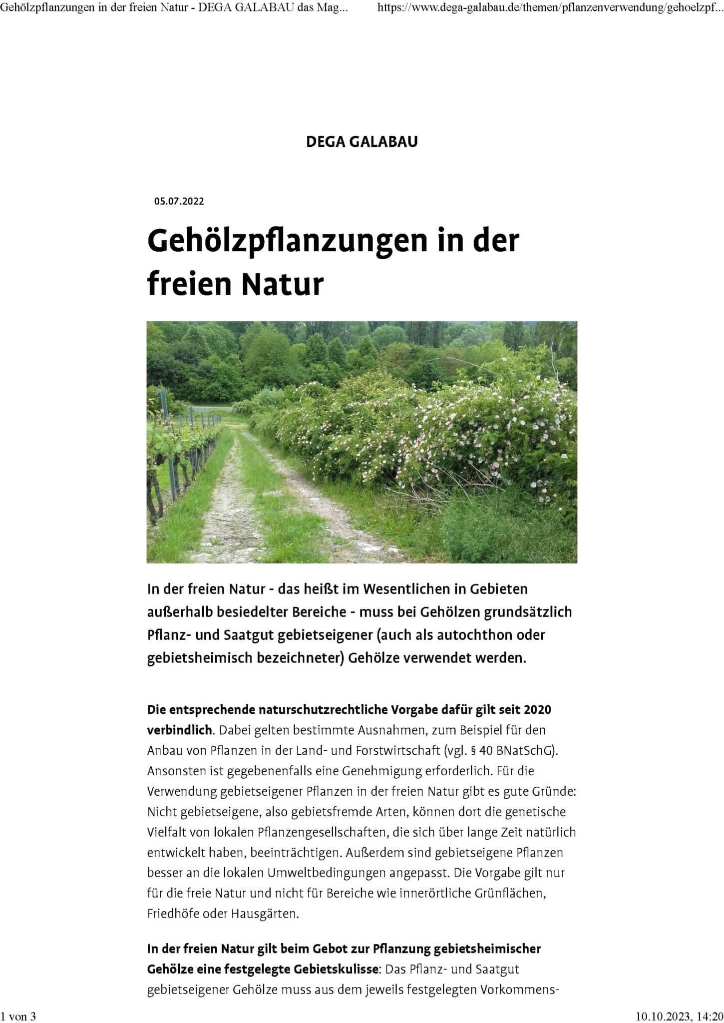Checkliste Gehölzpflanzungen in der freien Natur