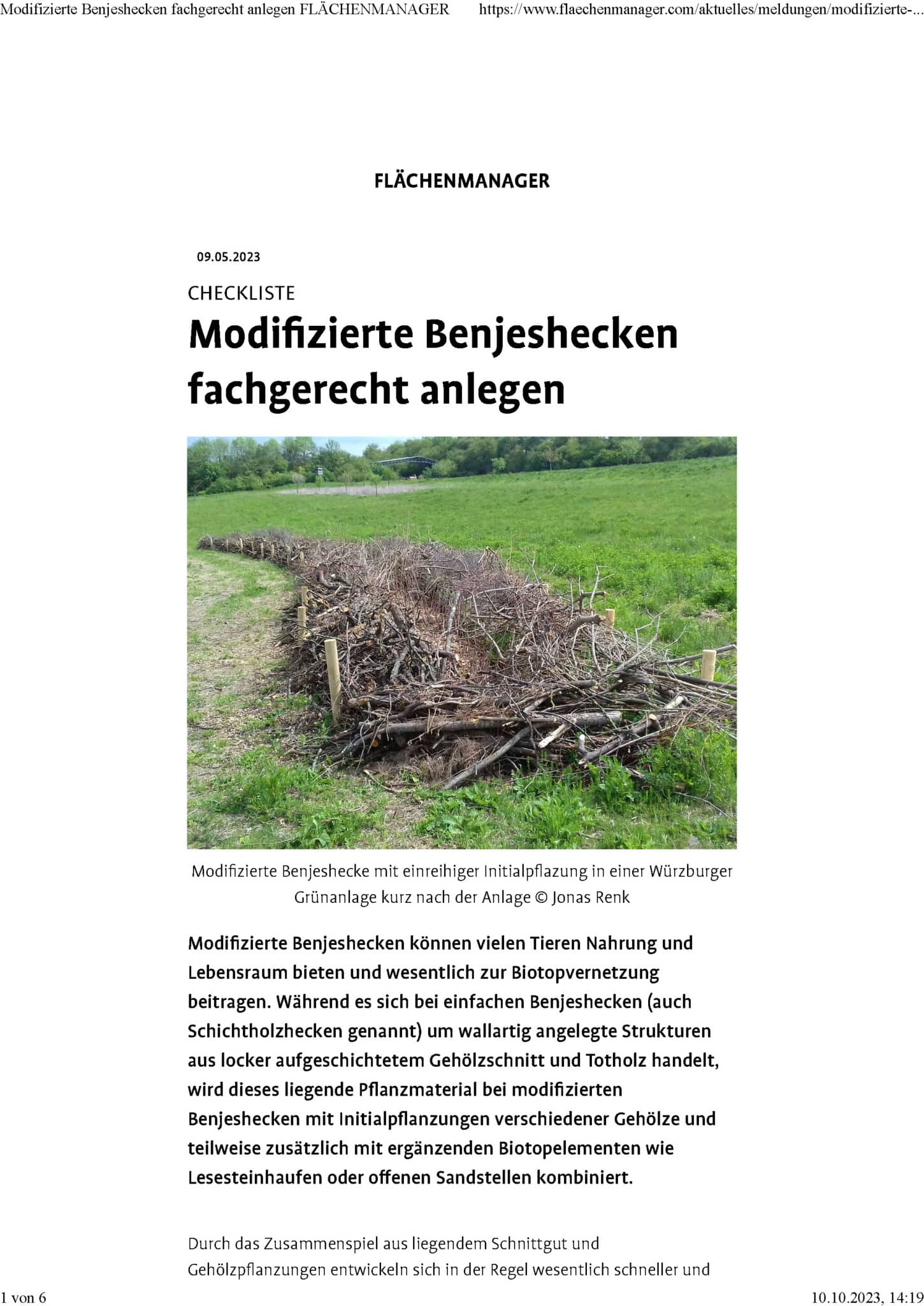 Checkliste Modifizierte Benjeshecken fachgerecht anlegen