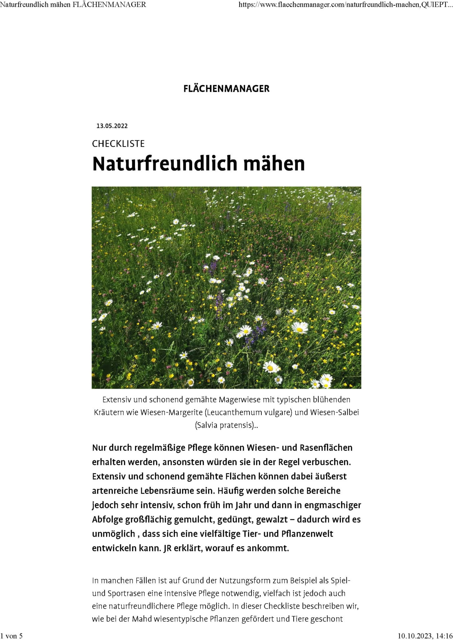 Checkliste Naturfreundlich mähen