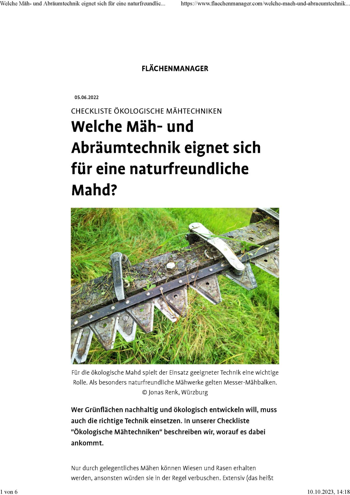 Checkliste Naturfreundliche Mäh- und Abräumtechnik