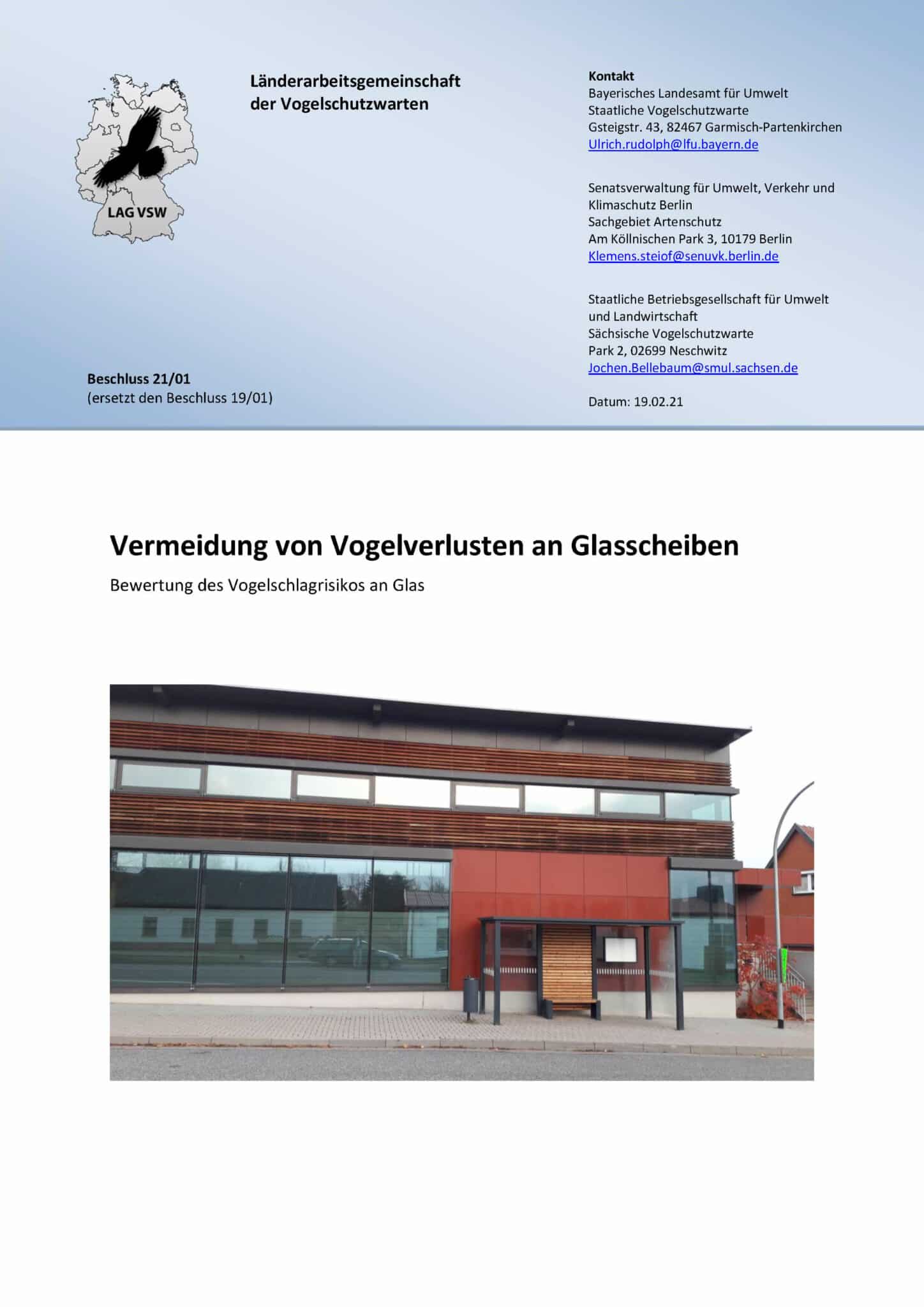 Vermeidung von Vogelverlusten an Glasscheiben