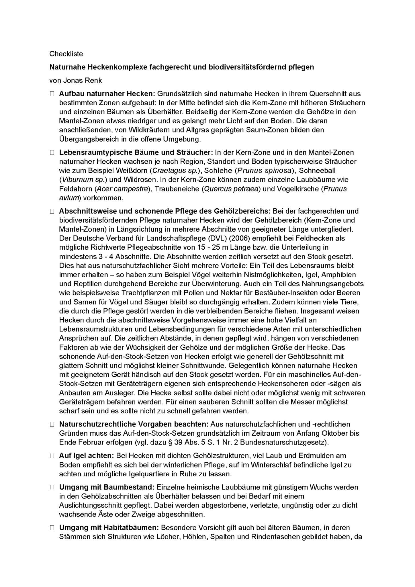 Checkliste - Naturnahe Hecken pflegen