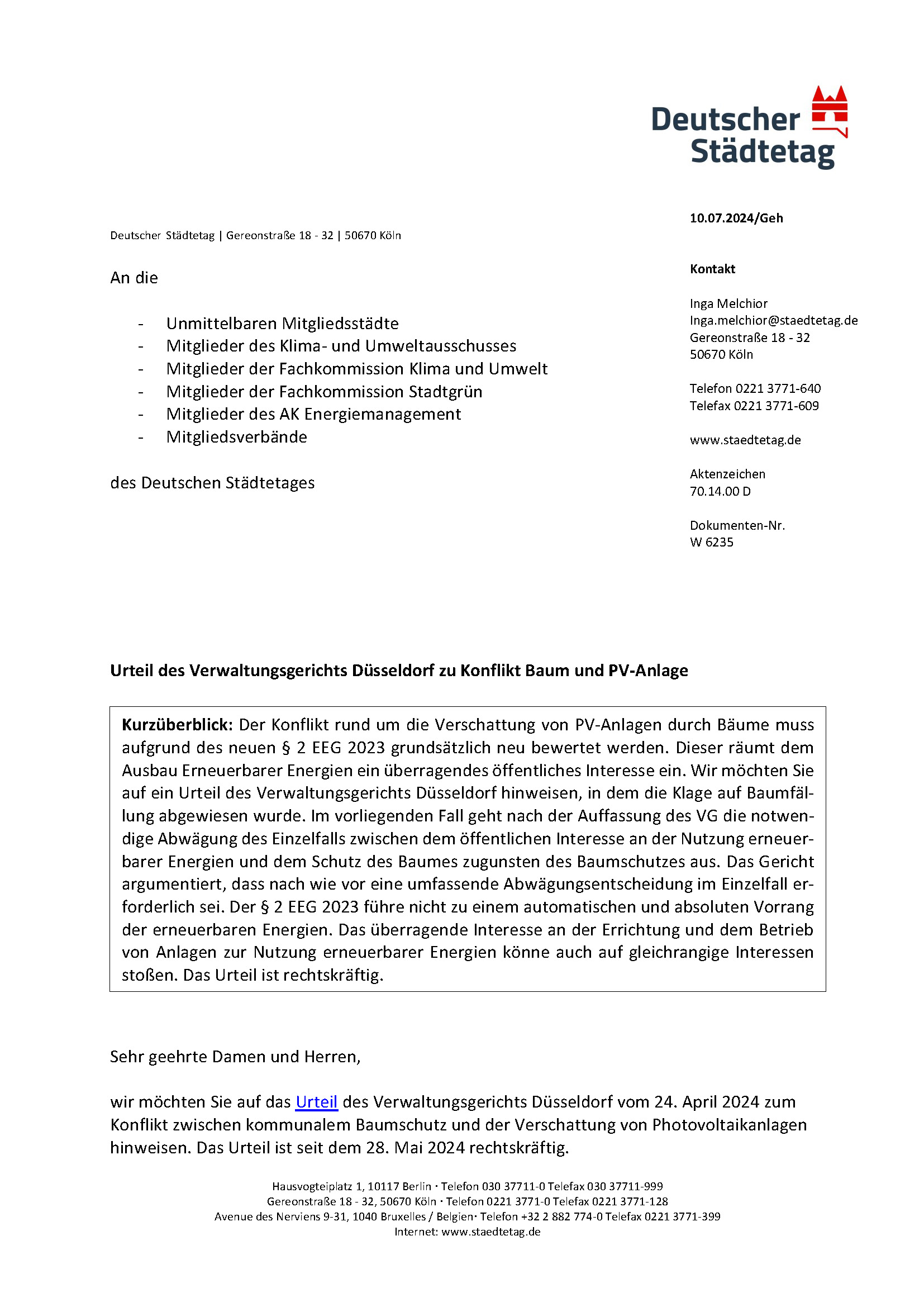 Urteil Baum vs PV-Anlage Düsseldorf
