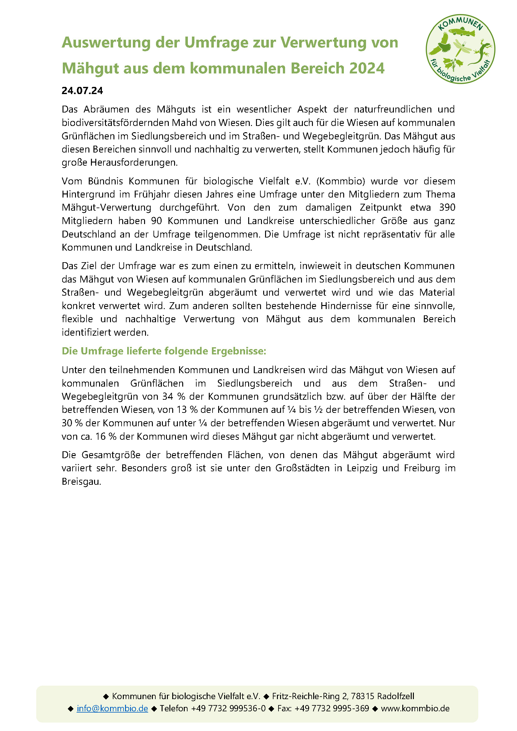 Auswertung der Kommbio-Umfrage zur Mähgut-Verwertung 2024