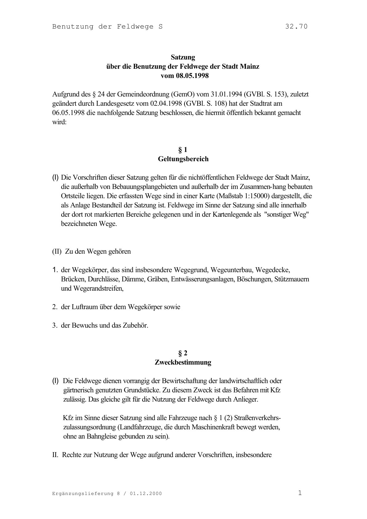 Feldwegesatzung Mainz