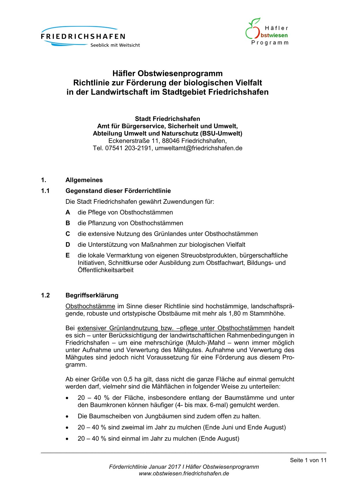 Häfler Obstwiesenprogramm - Richtlinie
