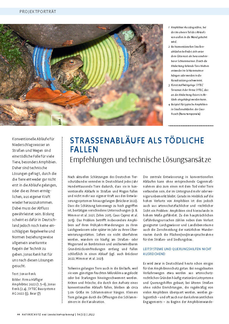 Strassenabläufe als tödliche Fallen (Naturschutz und Landschaftsplanung)