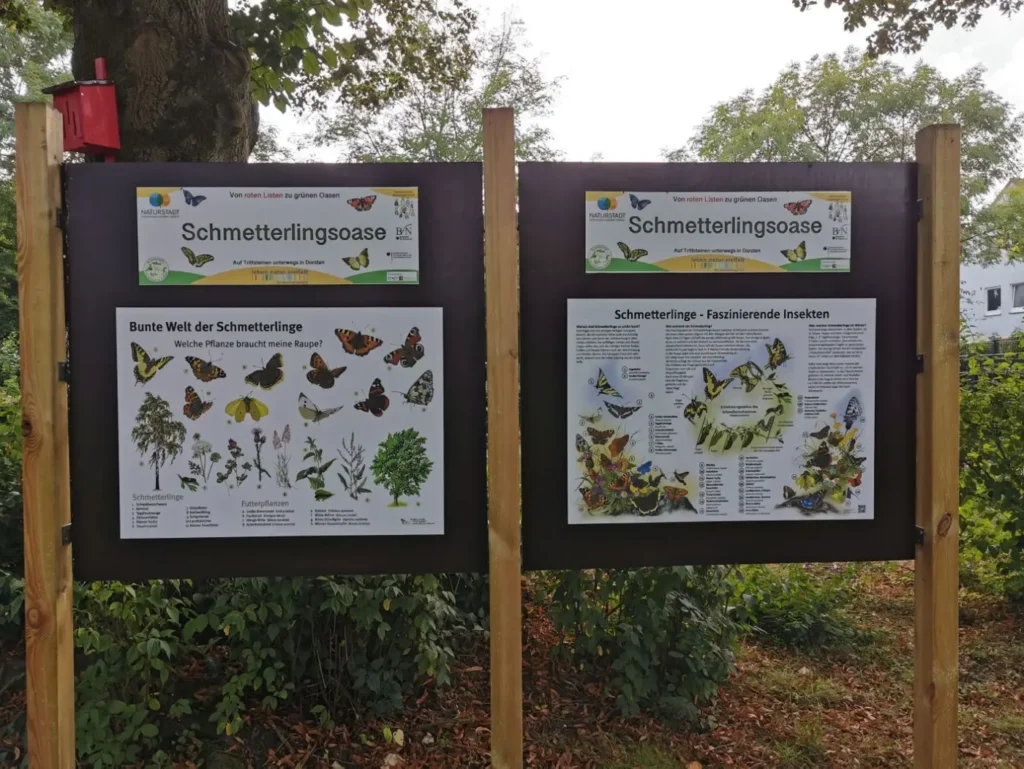 Kommunen für biologische Vielfalt - Praxisbeispiel - Stadt Dorsten – Von Roten Listen zu grünen Oasen – Auf Trittsteinen unterwegs in Dorsten2 - Infoschilder Schmetterlingsoase