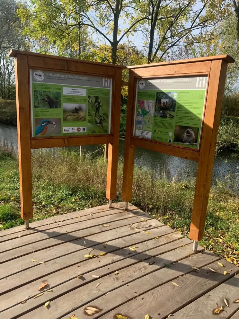 Kommunen für biologische Vielfalt - Praxisbeispiel - Stadt Hildesheim – Libellenflugplatz Gut Steuerwald4 - Verweilplatz mit Schautafeln