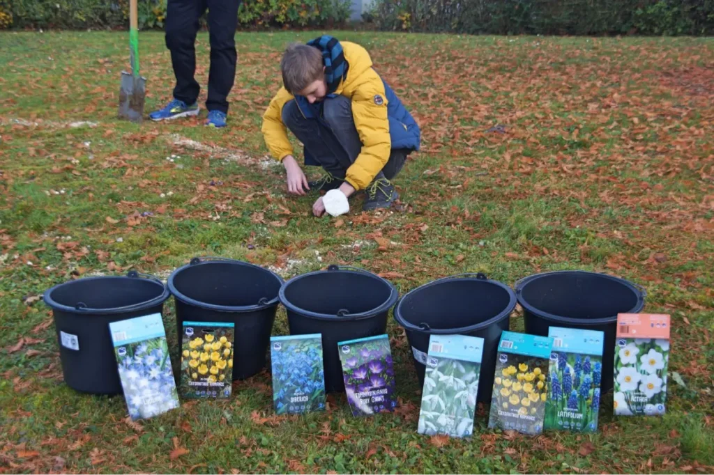 Kommunen für biologische Vielfalt - Praxisbeispiel - Stadt Ludwigsburg – Gemeinsam über Gemarkungsgrenzen hinweg nachhaltige Naturoasen entwickeln und vernetzen3 - Blumenzwiebel-Pflanzaktion auf einem Friedhof in Bietigheim-Bissingen