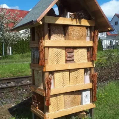 Kommunen für biologische Vielfalt - Praxisbeispiel - Stadt Vaihingen an der Enz – Aufwertung einer monotonen innerstädtischen Obstbaumwiese in eine insektenfreundliche, artenreiche Streuobstwiese4 - Insektennisthilfe