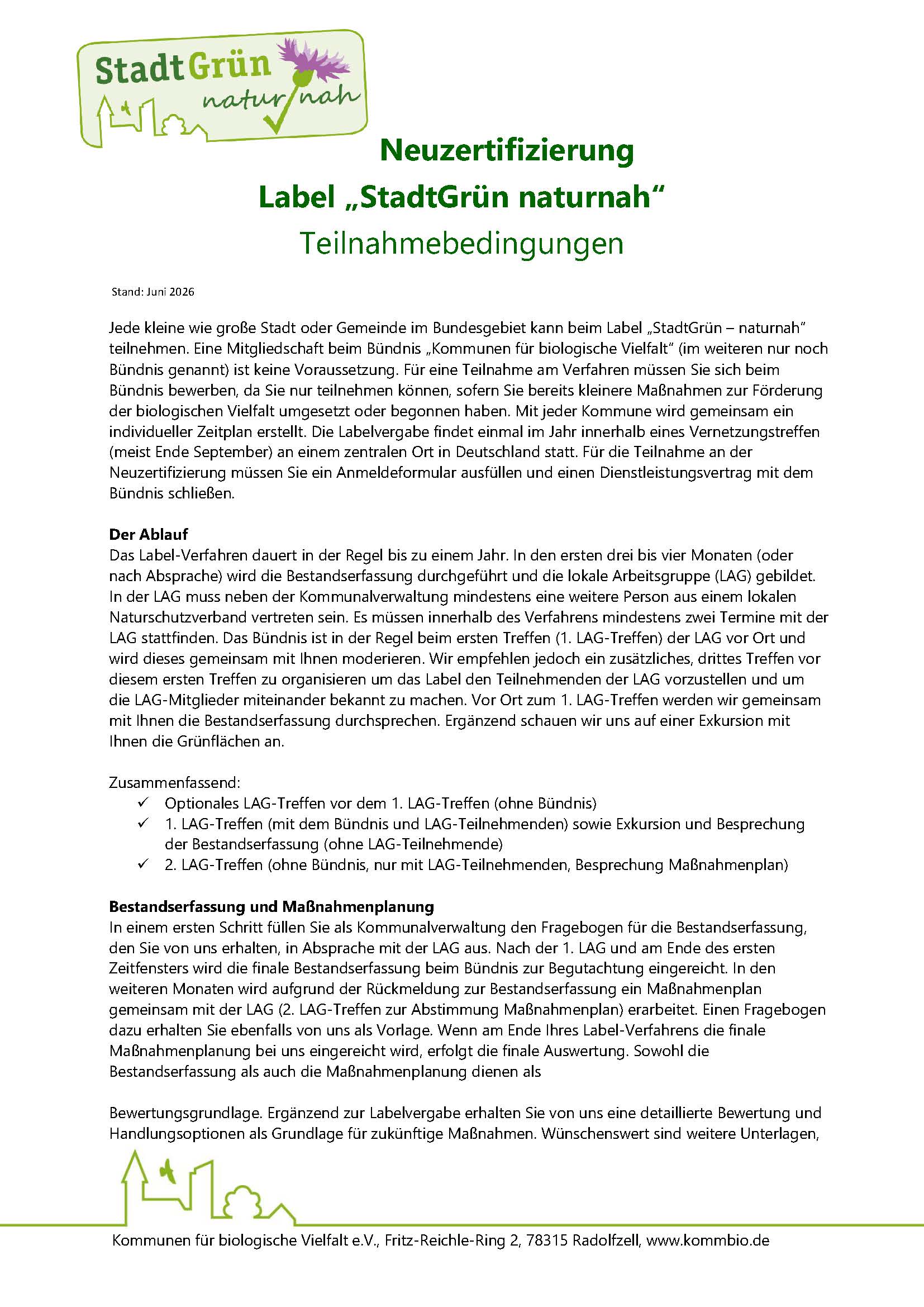 Teilnahmebedingungen Erstzertifizierung